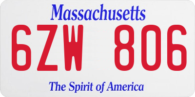 MA license plate 6ZW806