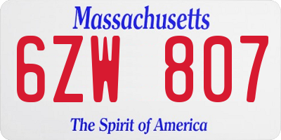 MA license plate 6ZW807