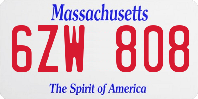 MA license plate 6ZW808