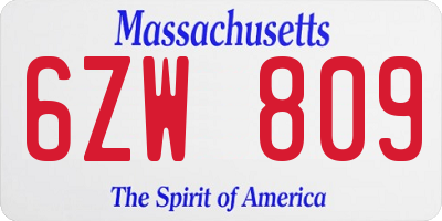 MA license plate 6ZW809