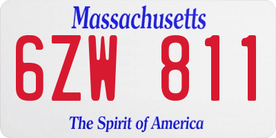 MA license plate 6ZW811