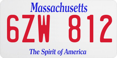 MA license plate 6ZW812