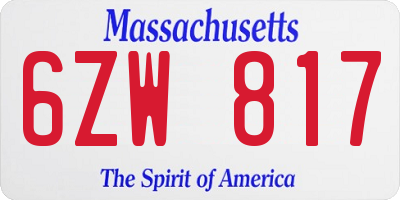 MA license plate 6ZW817