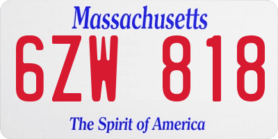 MA license plate 6ZW818