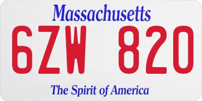 MA license plate 6ZW820