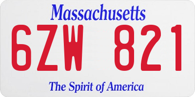 MA license plate 6ZW821