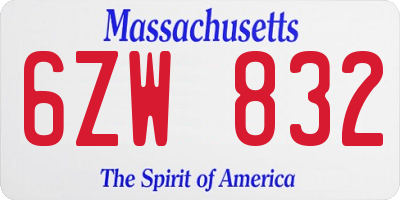 MA license plate 6ZW832