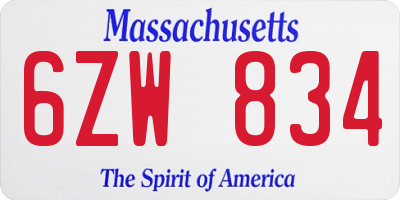 MA license plate 6ZW834