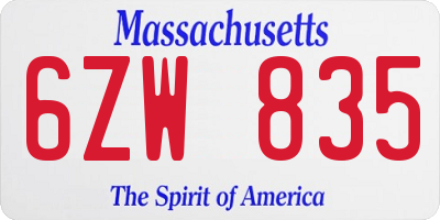 MA license plate 6ZW835