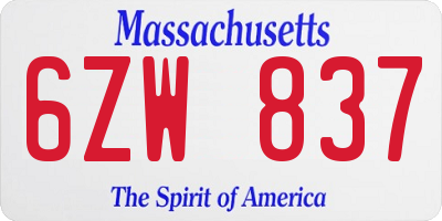 MA license plate 6ZW837
