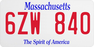 MA license plate 6ZW840