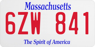 MA license plate 6ZW841