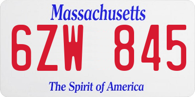MA license plate 6ZW845
