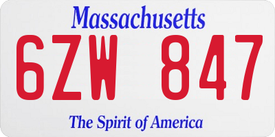 MA license plate 6ZW847