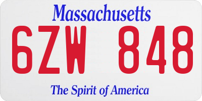 MA license plate 6ZW848