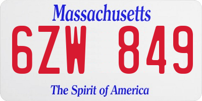 MA license plate 6ZW849