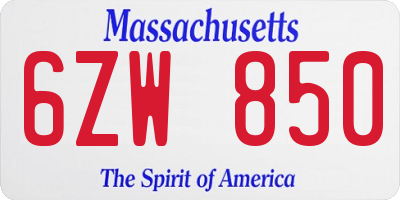 MA license plate 6ZW850
