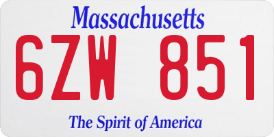 MA license plate 6ZW851