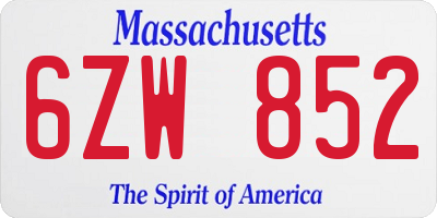 MA license plate 6ZW852