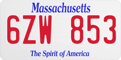 MA license plate 6ZW853