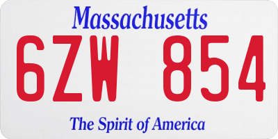 MA license plate 6ZW854