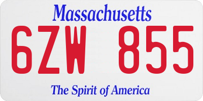 MA license plate 6ZW855