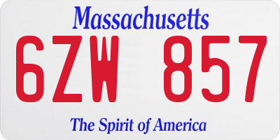 MA license plate 6ZW857