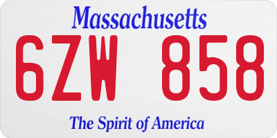 MA license plate 6ZW858
