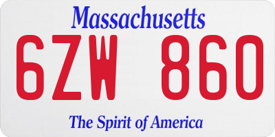 MA license plate 6ZW860