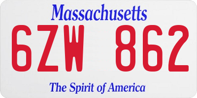 MA license plate 6ZW862