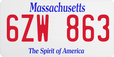 MA license plate 6ZW863