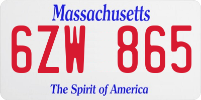 MA license plate 6ZW865