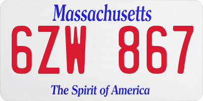MA license plate 6ZW867