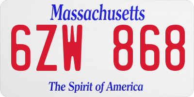 MA license plate 6ZW868