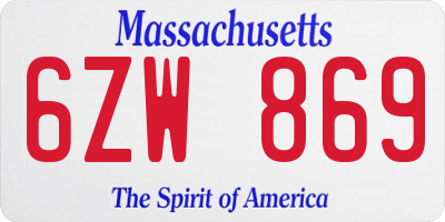 MA license plate 6ZW869
