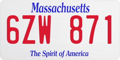 MA license plate 6ZW871