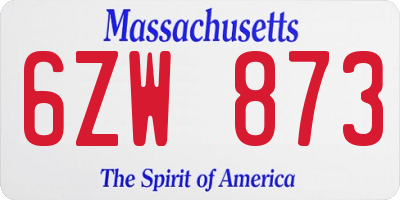 MA license plate 6ZW873