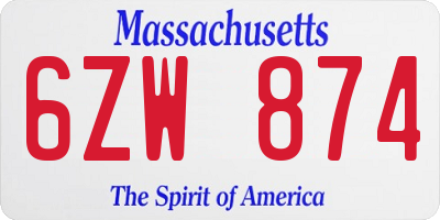MA license plate 6ZW874