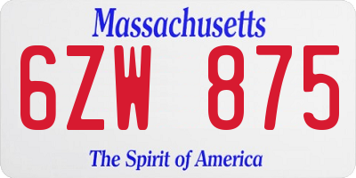 MA license plate 6ZW875