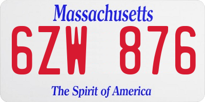 MA license plate 6ZW876