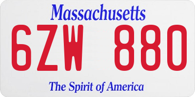 MA license plate 6ZW880