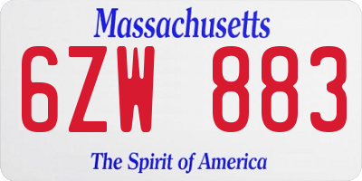 MA license plate 6ZW883