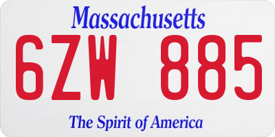 MA license plate 6ZW885