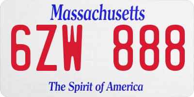 MA license plate 6ZW888