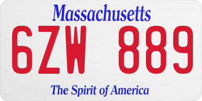 MA license plate 6ZW889