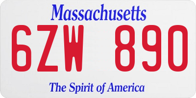 MA license plate 6ZW890