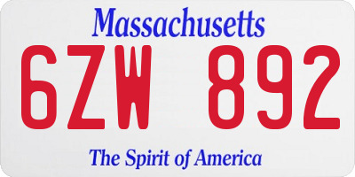 MA license plate 6ZW892
