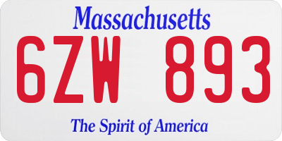 MA license plate 6ZW893