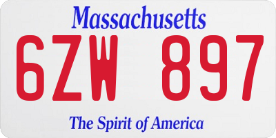 MA license plate 6ZW897