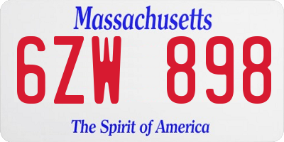 MA license plate 6ZW898